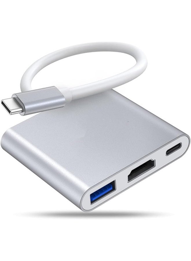 ECVV موزع USB C 3 في 1، محول متعدد المنافذ، محول HDMI 4K متعدد المنافذ/محول من النوع C/USB 3.0 لأجهزة الكمبيوتر المحمولة وأجهزة Macbook وأجهزة Chromebook من النوع C - Image 1