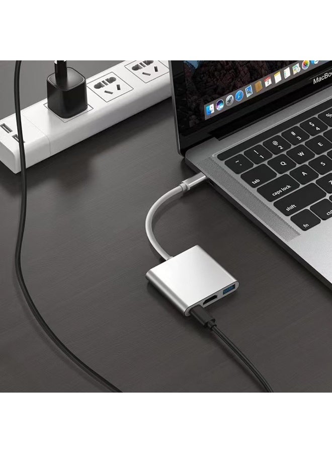 ECVV موزع USB C 3 في 1، محول متعدد المنافذ، محول HDMI 4K متعدد المنافذ/محول من النوع C/USB 3.0 لأجهزة الكمبيوتر المحمولة وأجهزة Macbook وأجهزة Chromebook من النوع C - Image 5