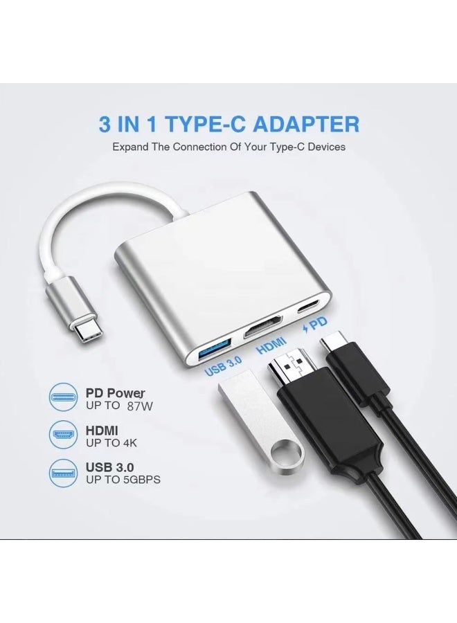 ECVV موزع USB C 3 في 1، محول متعدد المنافذ، محول HDMI 4K متعدد المنافذ/محول من النوع C/USB 3.0 لأجهزة الكمبيوتر المحمولة وأجهزة Macbook وأجهزة Chromebook من النوع C - Image 3
