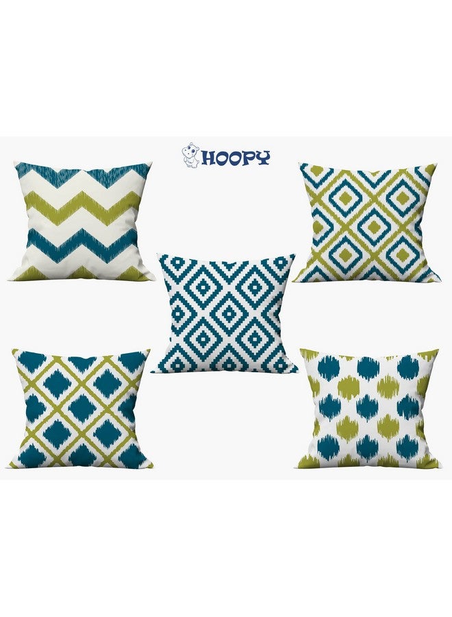 HOOPY Canvas Set of 5 Designer Decorative Throw Pillow/Cushion Covers (16 Inch X 16 Inch, Square Geometric Print), 100 TC,Multicolor - Image 4