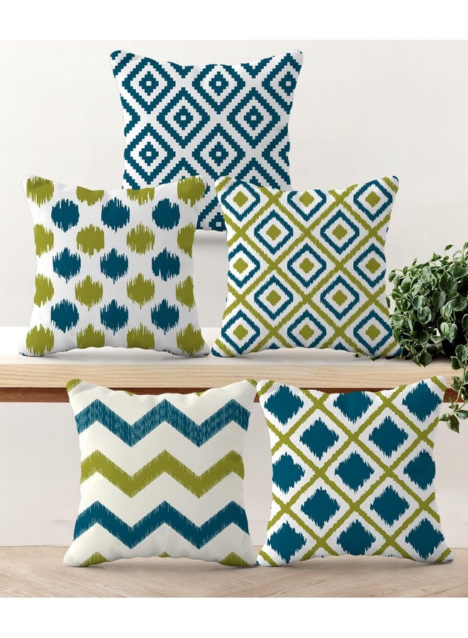HOOPY Canvas Set of 5 Designer Decorative Throw Pillow/Cushion Covers (16 Inch X 16 Inch, Square Geometric Print), 100 TC,Multicolor - Image 1