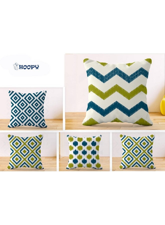 HOOPY Canvas Set of 5 Designer Decorative Throw Pillow/Cushion Covers (16 Inch X 16 Inch, Square Geometric Print), 100 TC,Multicolor - Image 2