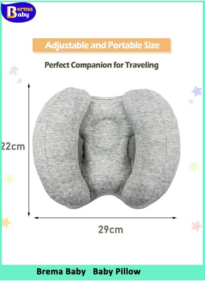 Berma Baby 2 in 1 Baby Head Neck Support Pillow, Banana Shaped Baby Pillow for Head, Adjustable Baby Travel Cushion Head Pillow for Kids Toddler Stroller or Car (Grey)  - Image 3
