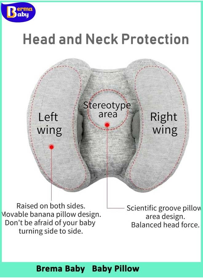Berma Baby 2 in 1 Baby Head Neck Support Pillow, Banana Shaped Baby Pillow for Head, Adjustable Baby Travel Cushion Head Pillow for Kids Toddler Stroller or Car (Grey)  - Image 4