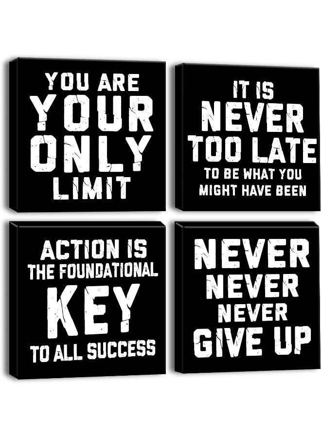 Artscope 4 Pieces Wall Art Canvas Prints - Inspirational Quotes-Black Picture Painting - Modern Wall Artwork Framed for Gifts Bathroom Home Kitchen Office Decor - 30 x 30 CM - Image 1