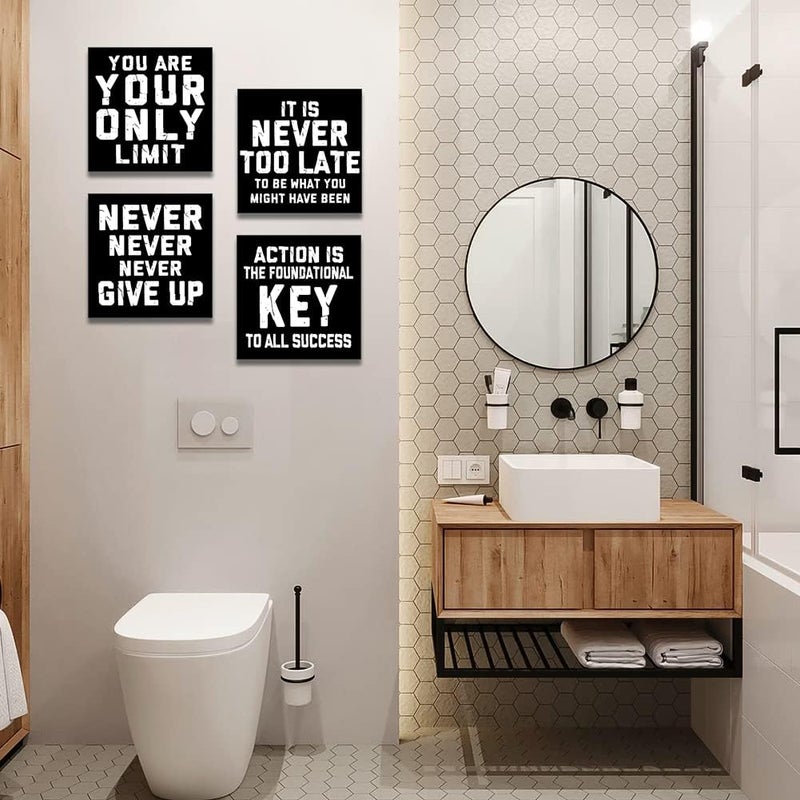 Artscope 4 Pieces Wall Art Canvas Prints - Inspirational Quotes-Black Picture Painting - Modern Wall Artwork Framed for Gifts Bathroom Home Kitchen Office Decor - 30 x 30 CM - Image 4