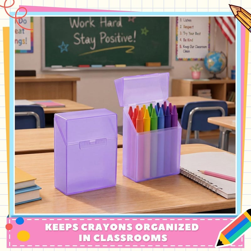 Clabby 24 Pcs Plastic Crayon Organizer Case for 24 Count Crayons Kids Art Supply Storage Box with Lid, Portable Holder for Classroom Home Travel, Fits Standard 24-Pack Crayon (Purple) - Image 5