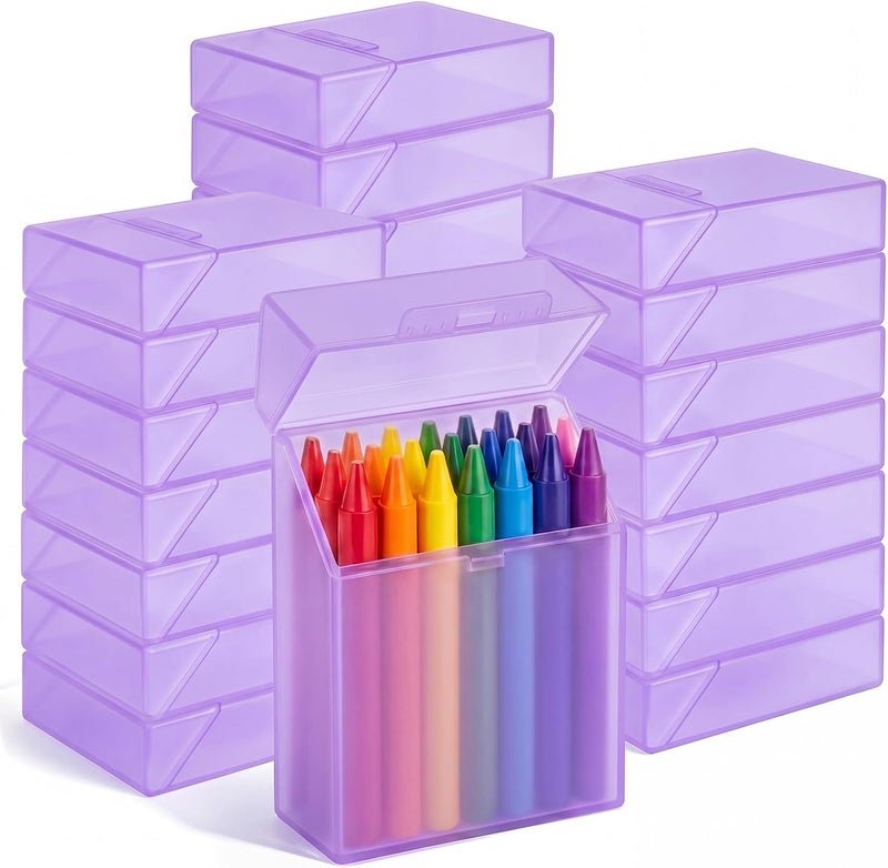 Clabby 24 Pcs Plastic Crayon Organizer Case for 24 Count Crayons Kids Art Supply Storage Box with Lid, Portable Holder for Classroom Home Travel, Fits Standard 24-Pack Crayon (Purple) - Image 1