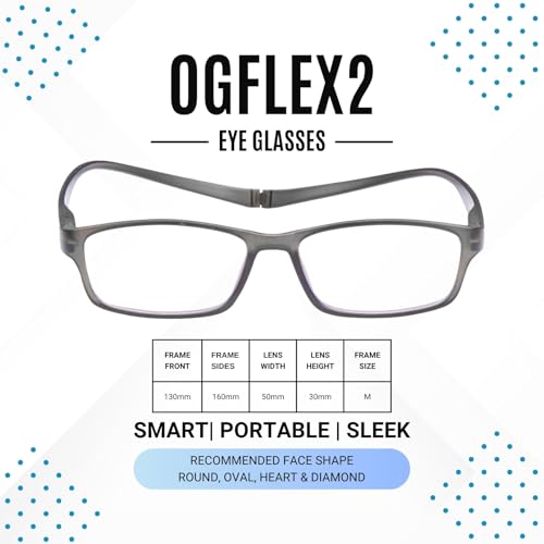 AEC OGFlex2 Magnetic Neck Resting Reading Glasses | Blue Light Blocking Spectacles | Portable Unisex Eyewear for Men & Women | (Grey, +1.50) - Image 3