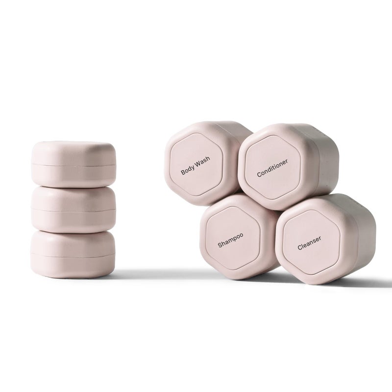 Cadence Travel Containers - Daily Routine Capsule Set - Magnetic Containers with Lids,4 Flex Mediums (1.32oz) & 3 Flex Smalls (0.56oz) - Shampoo, Conditioner, Body Wash, Pills, & More - Petal - Image 1