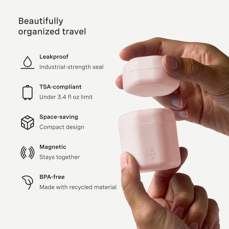 Cadence Travel Containers - Daily Routine Capsule Set - Magnetic Containers with Lids,4 Flex Mediums (1.32oz) & 3 Flex Smalls (0.56oz) - Shampoo, Conditioner, Body Wash, Pills, & More - Petal - Image 2