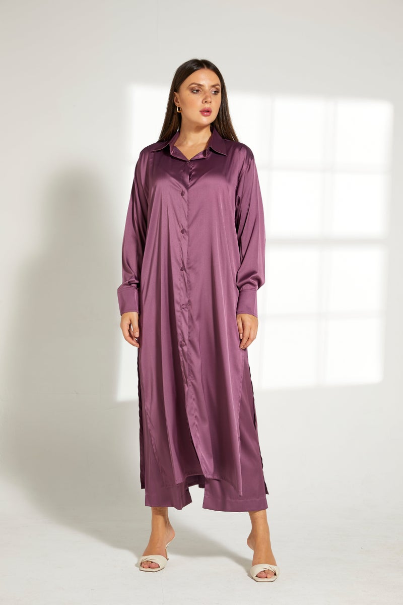Moistreet Button Down Long Top & Pants Set - Image 1