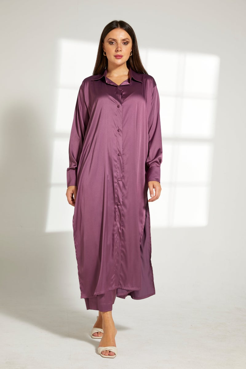 Moistreet Button Down Long Top & Pants Set - Image 3