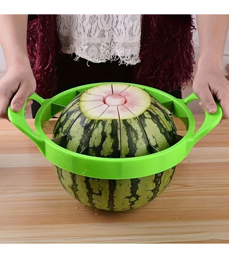 Green Stainless Steel Watermelon Slicer Kitchen Gadget Quick Even Cutting - Image 4
