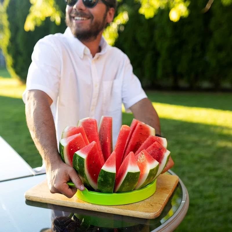 Green Stainless Steel Watermelon Slicer Kitchen Gadget Quick Even Cutting - Image 2
