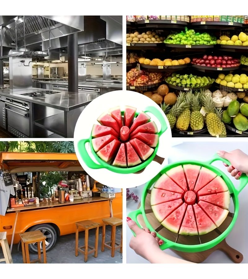 Green Stainless Steel Watermelon Slicer Kitchen Gadget Quick Even Cutting - Image 1