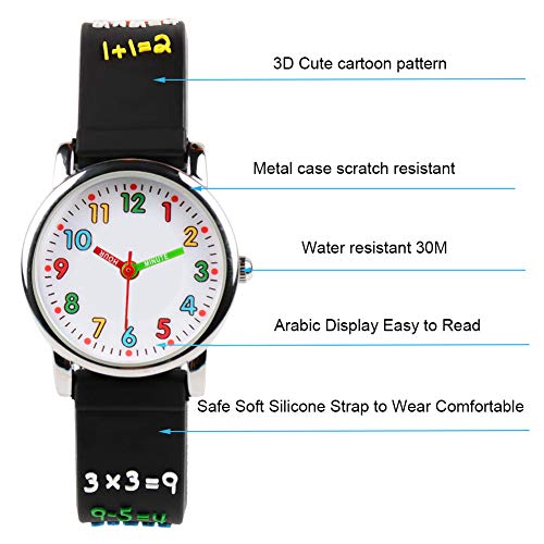 Venhoo Kids Watches 3D Cute Cartoon Waterproof Silicone Children Toddler Wrist Watches for Boys Little Child-Black Number - Image 2