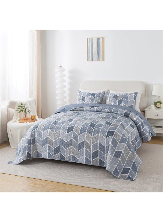 SLPR Heather 3-Piece Lightweight Printed Quilt Set (King) | with 2 Shams Pre-Washed All-Season Machine Washable Bedspread Coverlet - Image 3