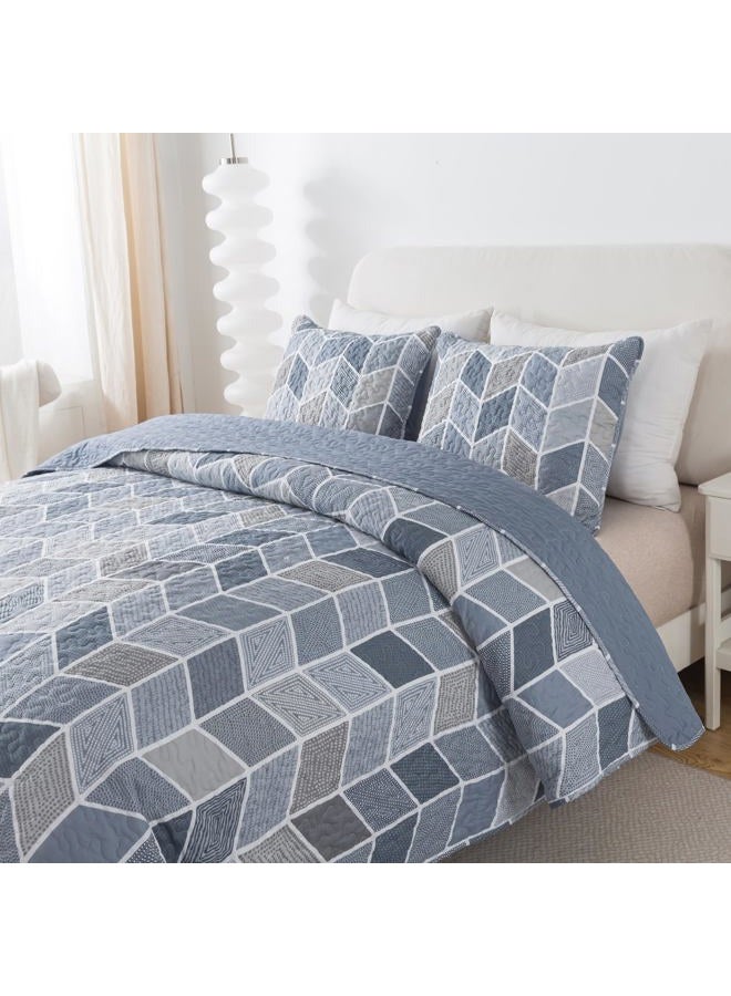 SLPR Heather 3-Piece Lightweight Printed Quilt Set (King) | with 2 Shams Pre-Washed All-Season Machine Washable Bedspread Coverlet - Image 4