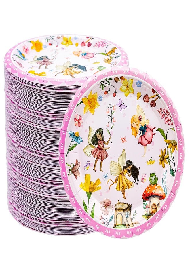 HSPAIDYP 50Pcs Fairy Birthday Paper Plates Fairy Party Supplies 7inch Flower Fairy Plates for Fairies Enchanted Themed Baby Shower Garden flower Spring Bridal Shower Wedding Birthday Party Decorations - Image 1