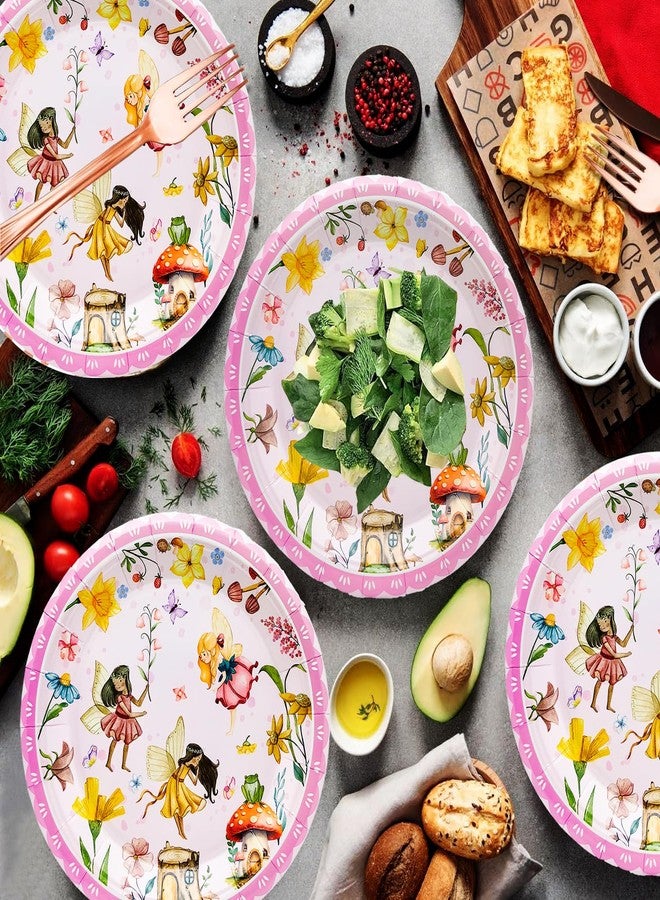 HSPAIDYP 50Pcs Fairy Birthday Paper Plates Fairy Party Supplies 7inch Flower Fairy Plates for Fairies Enchanted Themed Baby Shower Garden flower Spring Bridal Shower Wedding Birthday Party Decorations - Image 2