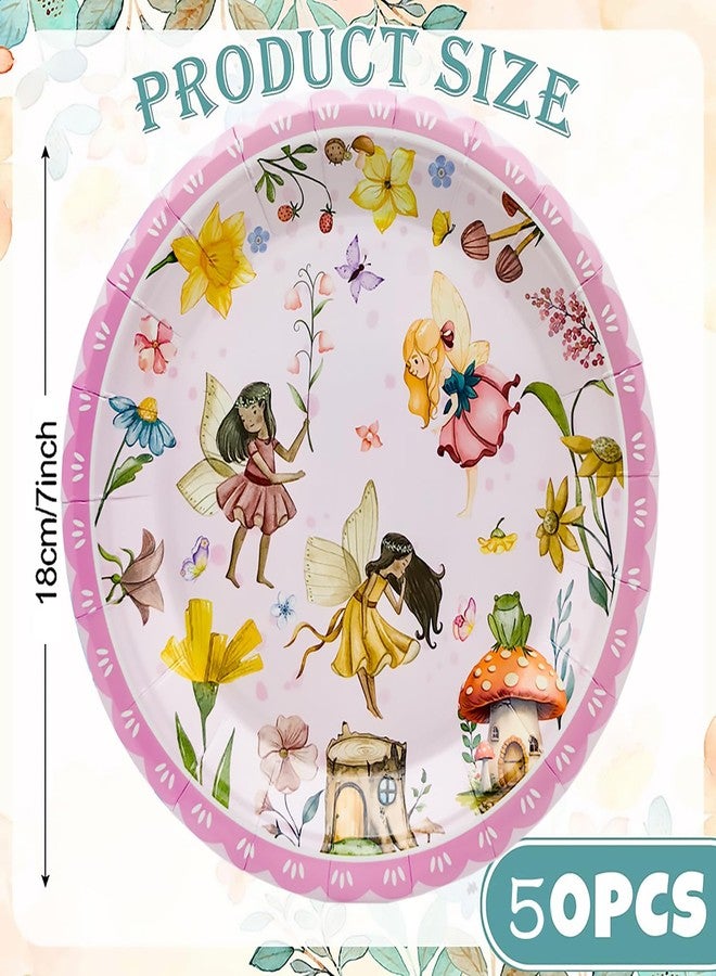 HSPAIDYP 50Pcs Fairy Birthday Paper Plates Fairy Party Supplies 7inch Flower Fairy Plates for Fairies Enchanted Themed Baby Shower Garden flower Spring Bridal Shower Wedding Birthday Party Decorations - Image 4