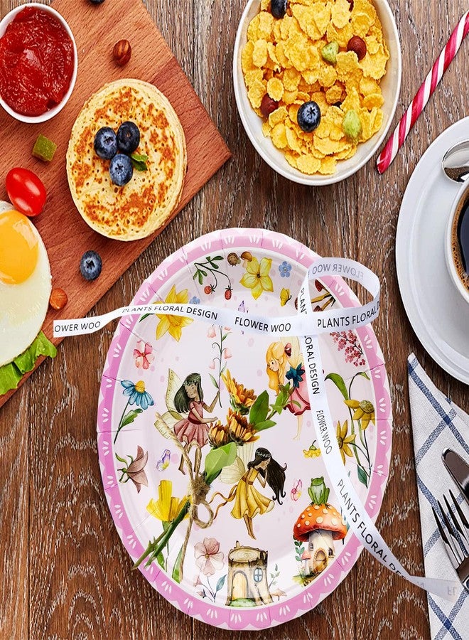HSPAIDYP 50Pcs Fairy Birthday Paper Plates Fairy Party Supplies 7inch Flower Fairy Plates for Fairies Enchanted Themed Baby Shower Garden flower Spring Bridal Shower Wedding Birthday Party Decorations - Image 3