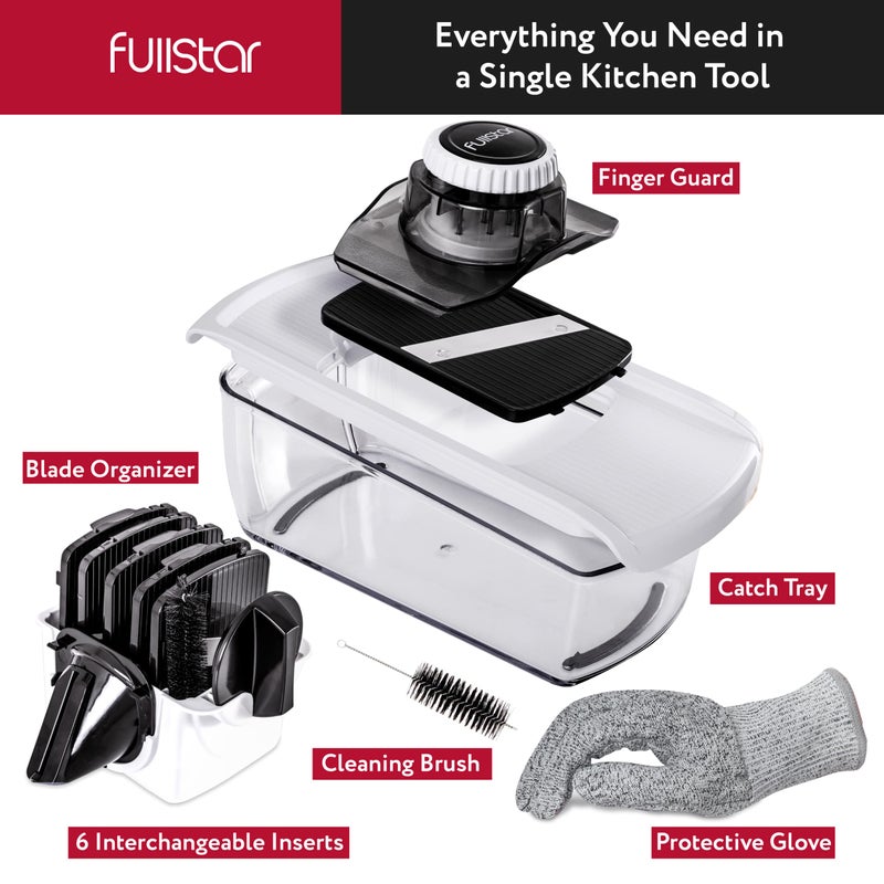 Fullstar Mandoline Slicer for Kitchen, Cucumber Slicer, Cheese Grater Vegetable Spiralizer and Veggie Slicer for Cooking, Kitchen Gadgets Organizer & Safety Glove Included (6 in 1, Black) - Image 3