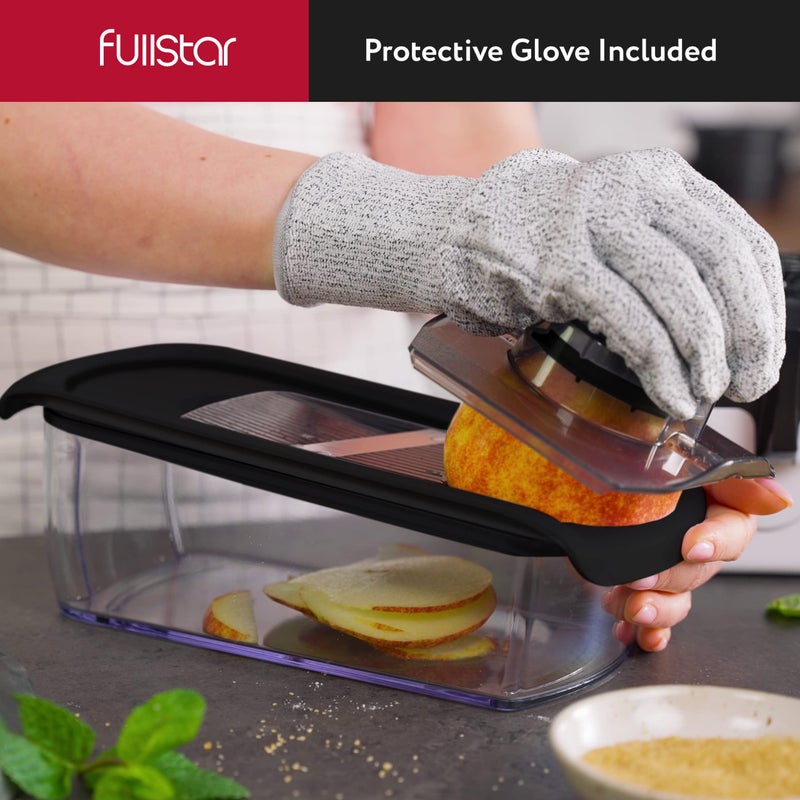 Fullstar Mandoline Slicer for Kitchen, Cucumber Slicer, Cheese Grater Vegetable Spiralizer and Veggie Slicer for Cooking, Kitchen Gadgets Organizer & Safety Glove Included (6 in 1, Black) - Image 4