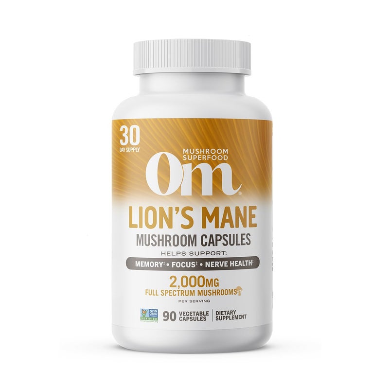 OM Mushroom Superfood Lion's Mane Mushroom Capsules Superfood Supplement, 90 Count, 30 Day Supply, Fruit Body and Mycelium Nootropic for Memory, Focus, Nerve Health and Immune Support - Image 1