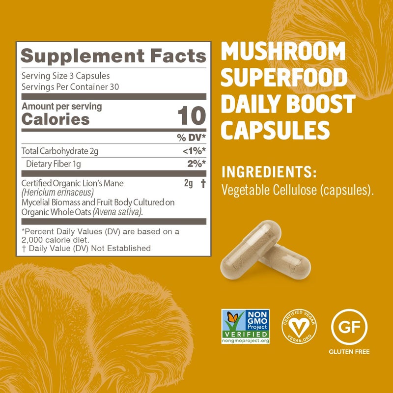 OM Mushroom Superfood Lion's Mane Mushroom Capsules Superfood Supplement, 90 Count, 30 Day Supply, Fruit Body and Mycelium Nootropic for Memory, Focus, Nerve Health and Immune Support - Image 5