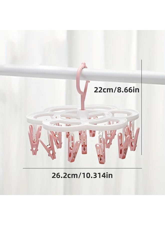 Pink Clothes Drying Rack With 16 Clips 360 Rotating Hook Space Saving Laundry Organizer - Image 1
