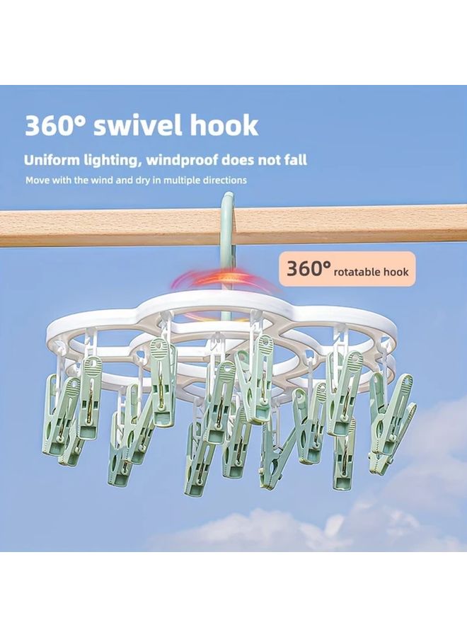 Pink Clothes Drying Rack With 16 Clips 360 Rotating Hook Space Saving Laundry Organizer - Image 2