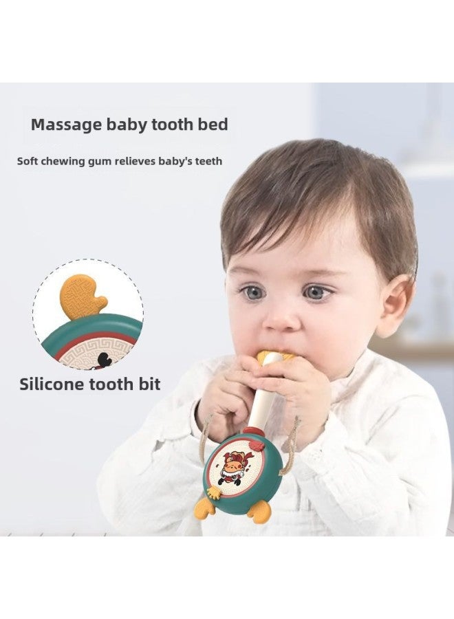 National Tide Baby Rattle Drum Toy Chinese Style Children's Hand Rattle Drum Baby's Grasp Training Can Gnaw Teeth Rattle-Color:[cha Flower Red-elk] Chewable Teether Rattle - Image 3