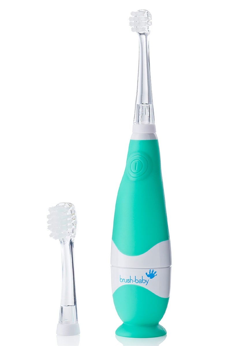 برش بيبي فرشاة أسنان كهربائية للأطفال بيبي سونيك باللون الأزرق الفيروزي – إضاءة LED، رأسين للفرشاة، شعيرات ناعمة، مؤقت دقيقتين - Image 1