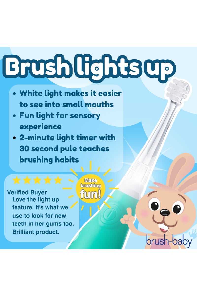 برش بيبي فرشاة أسنان كهربائية للأطفال بيبي سونيك باللون الأزرق الفيروزي – إضاءة LED، رأسين للفرشاة، شعيرات ناعمة، مؤقت دقيقتين - Image 5