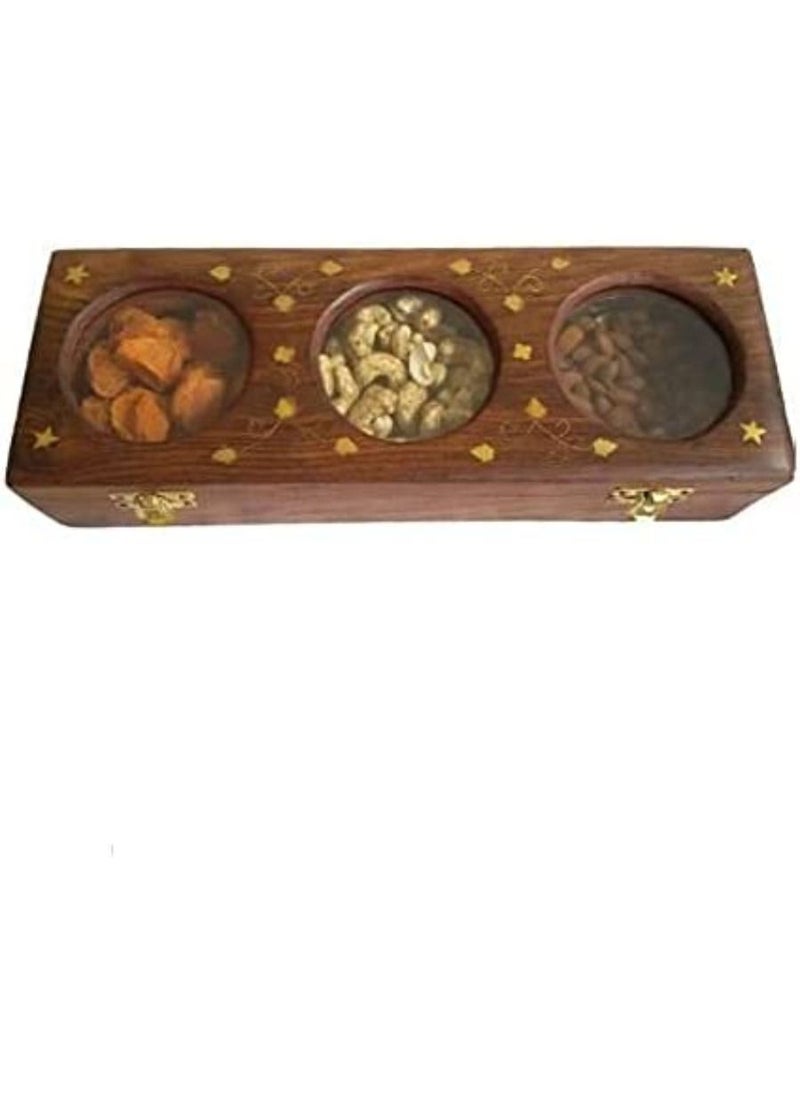 QUESERA - Handcrafted Dry Fruit Storage Box   Storage Container with lid Serving Box Dry Fruit Tray Dry Fruit Container Masala Box for Kitchen - Image 1
