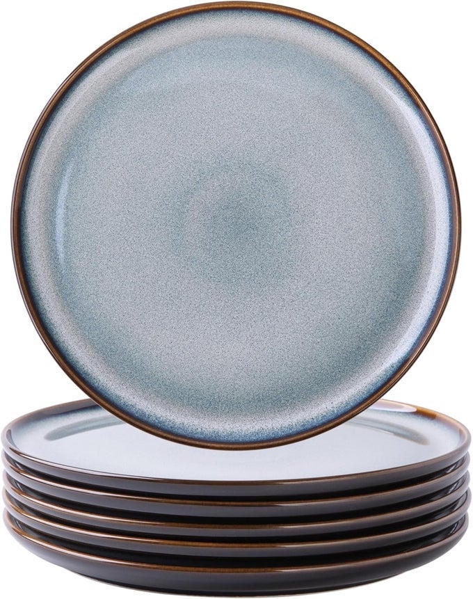 CERAMIC DINNER PLATES SET OF 6 105 INCH REACTIVE GLAZE PORCELAIN PLATES MODERN SHAPE DINNERWARE DISHES SET FOR KITCHENMICROWAVEDISHWASHEROVEN SAFE SCRATCH RESISTANTGRAY BLUE
