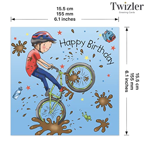 Twizler Happy Birthday Card with Mountain Bike - Boys Birthday Card - Happy Birthday Card Boy - Birthday Card for Boy - Sporty Childrens Birthday Cards - Son Birthday Presents Grandson - Image 3