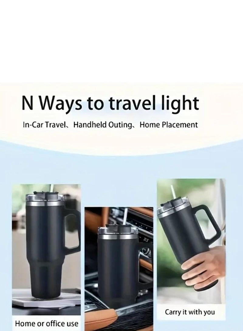 Liying 40 oz S.Tumbler with Handle and Straw - Cold-11h u0026 Hot-7H, Insulated Cup Travel Tumbler with Flip Lid, Protective Boot, Carrying Case, Stainless Steel Tumbler Water Bottle (Black) #1