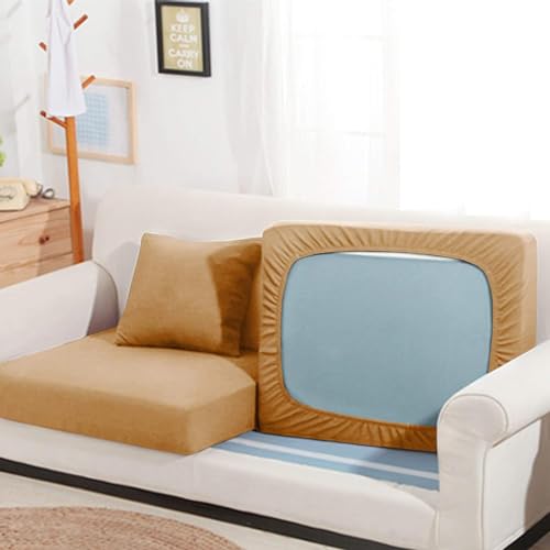 DREAM KING Terry Polycotton Sofa Seat Protector | Flexible | Elastic Stretchable | Sofa Cover | Sofa Protector Four Seater | Color- Beige (Size: 23 inch X 23 inch) Pack of 6 - Image 5