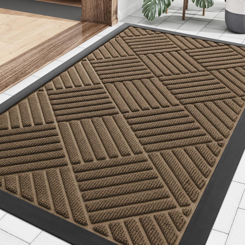 Smiry Front Door Mat Outside Entrance Heavy Duty Outdoor Indoor Natural Rubber Doormat Non Slip Trap Dirt and Moisture Easy Clean Low Profile Patio Porch Entryway Mat 295x17 Brown