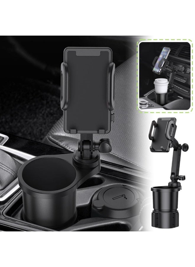 حامل أكواب السيارة 2 في 1 مع حامل هاتف، ملحق داخلي متعدد الاستخدامات وقابل للتعديل، حامل عالمي للزجاجات والمشروبات - Image 1