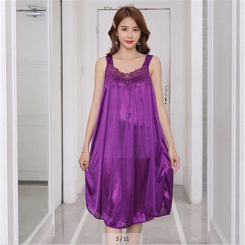 Pajamas Women'S Summer Nightdress Ice Silk Loose Plus Size Silk Thin Home Wear - Image 2