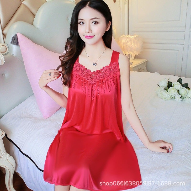 Pajamas Women'S Summer Nightdress Ice Silk Loose Plus Size Silk Thin Home Wear - Image 1