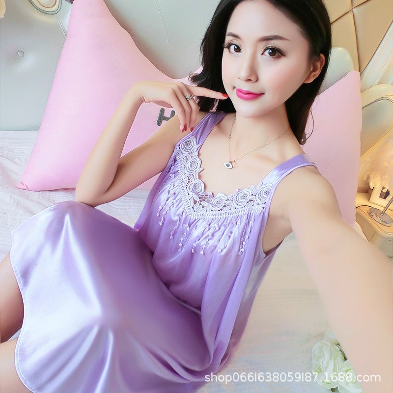 Pajamas Women'S Summer Nightdress Ice Silk Loose Plus Size Silk Thin Home Wear - Image 5