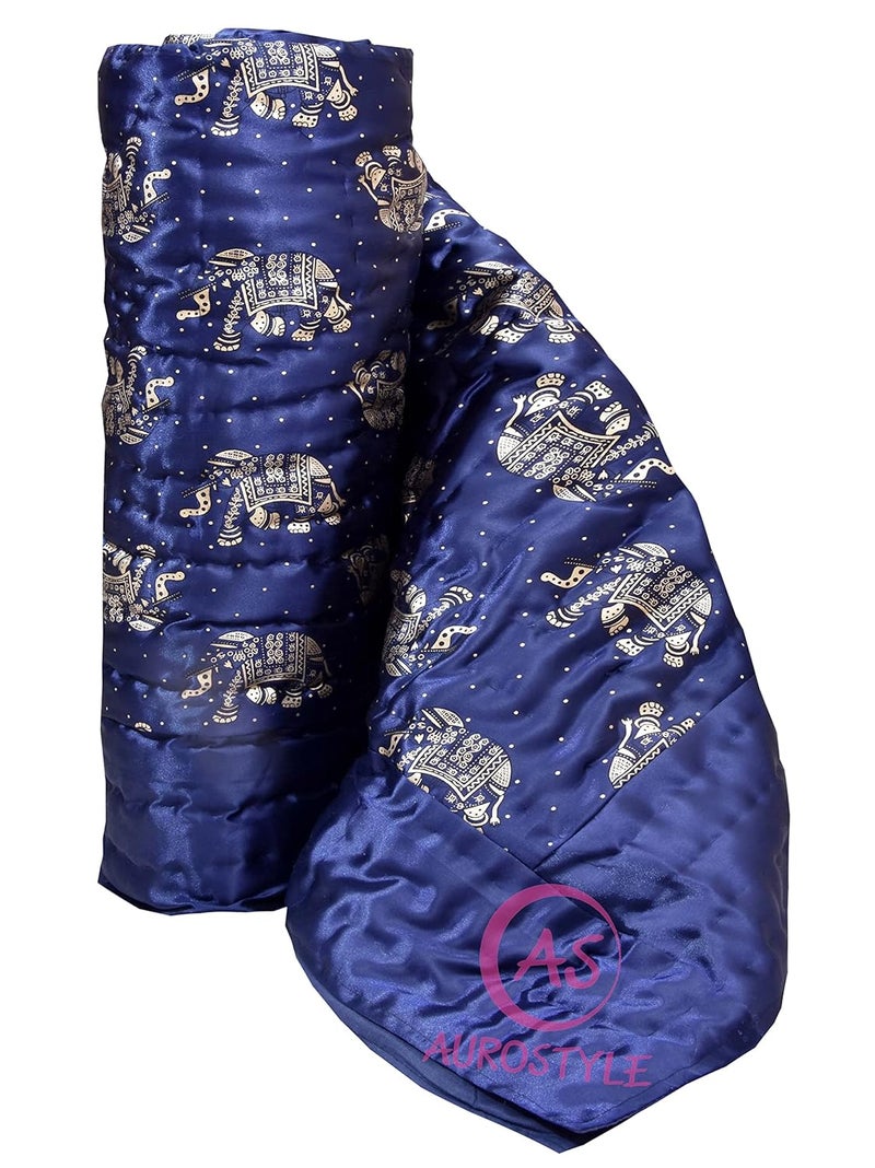 AUROSTYLE Rajasthani Cotton Filled Light Weight Silk Soft Jaipuri AC Quilt Dohar Over All Floral Print Design Blankets for Home 85x100 InchBlue2 Elephant Print Double Bed - Image 1