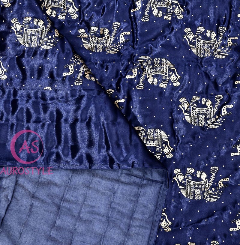 AUROSTYLE Rajasthani Cotton Filled Light Weight Silk Soft Jaipuri AC Quilt Dohar Over All Floral Print Design Blankets for Home 85x100 InchBlue2 Elephant Print Double Bed - Image 5