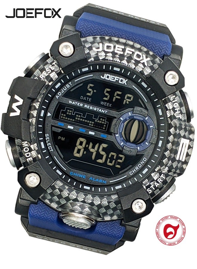 JoeFox Digital LED Sports Watch for Men Shock Resist Alarm Chrono LED Backlight Stopwatch 50M Waterproof Outdoor Sport Watch  Multifunction Classical Sports Watch Blue  - Image 1