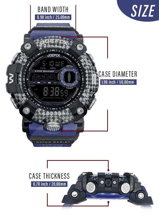 JoeFox Digital LED Sports Watch for Men Shock Resist Alarm Chrono LED Backlight Stopwatch 50M Waterproof Outdoor Sport Watch  Multifunction Classical Sports Watch Blue  - Image 5